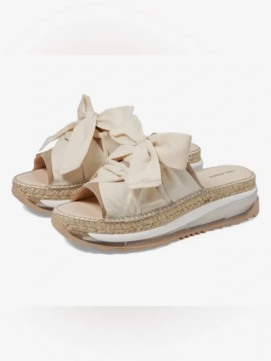 Free People Chapman Sandal Cream Espadrille Platform Slide Sandals with Bow - Picture 3 of 9
